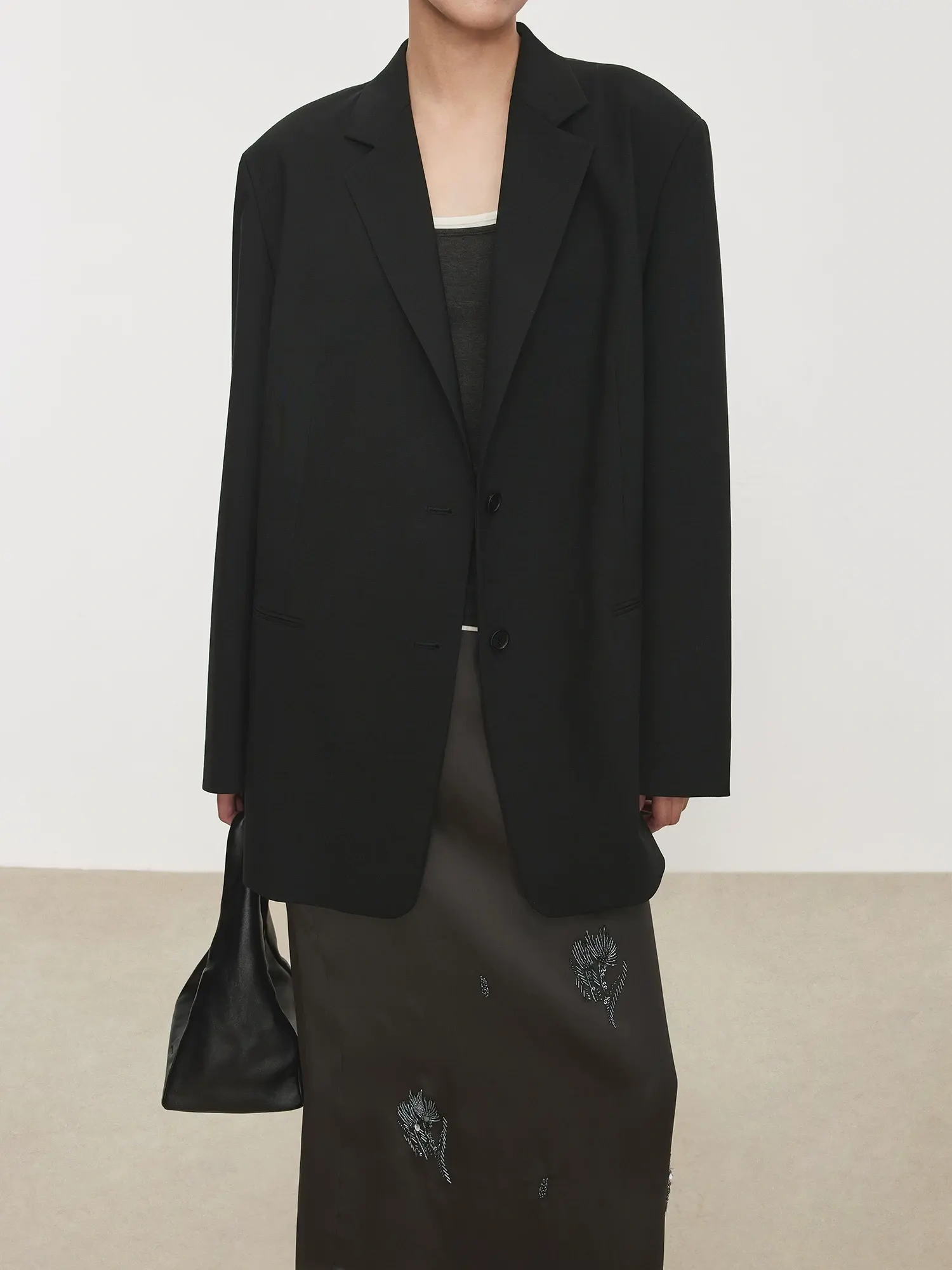 Quiet Luxury Relaxed H-Line Wool Blazer Women Office Tailored Suit Jacket