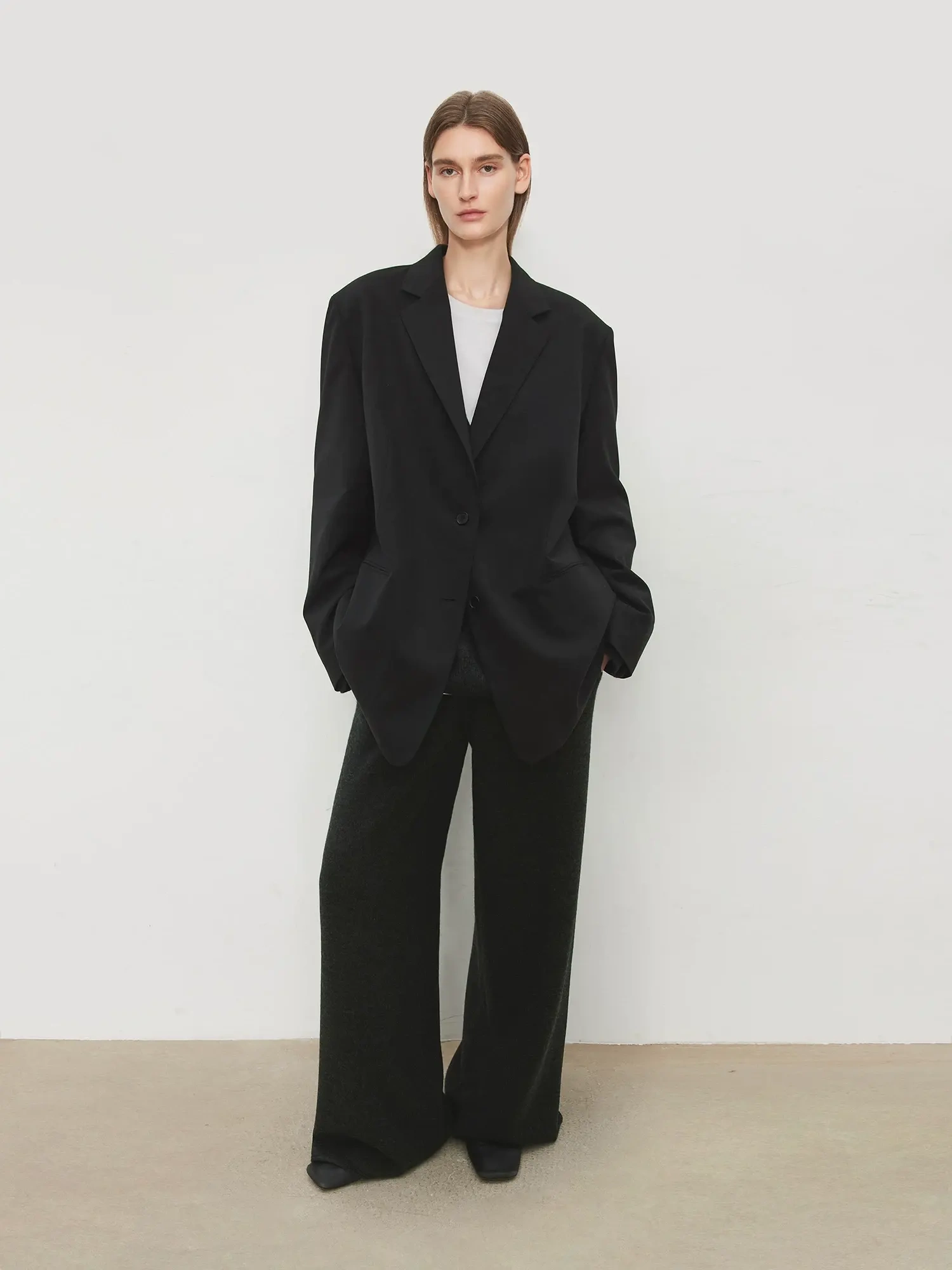 Quiet Luxury Relaxed H-Line Wool Blazer Women Office Tailored Suit Jacket