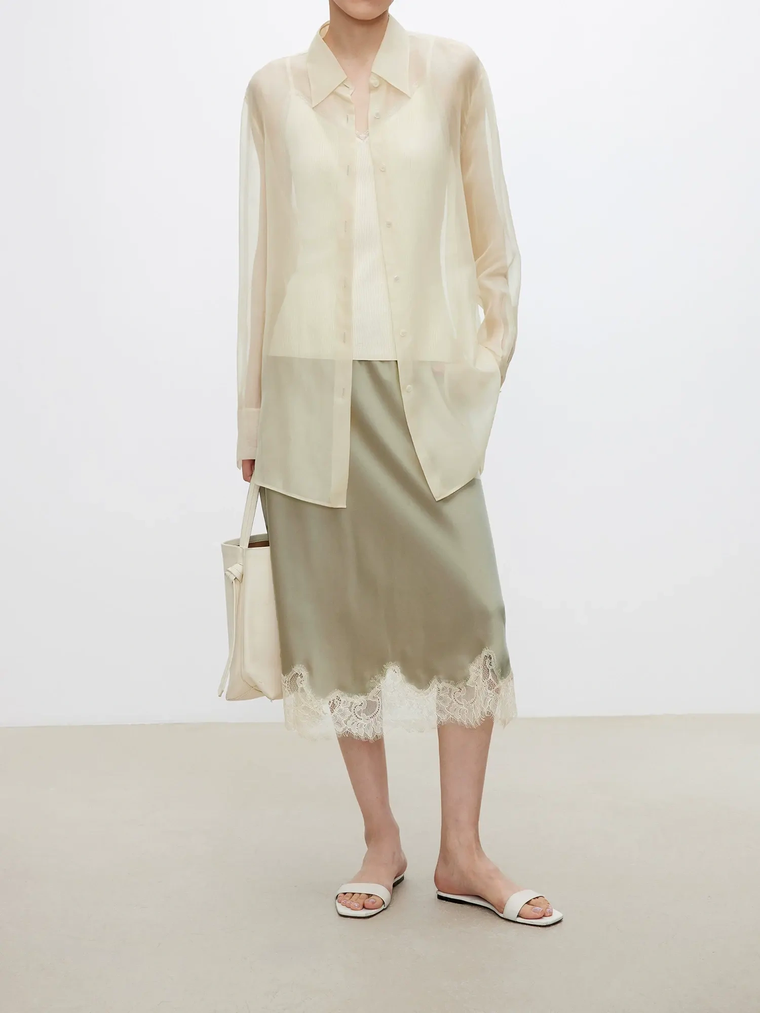 Sand-Washed Silk Midi Skirt