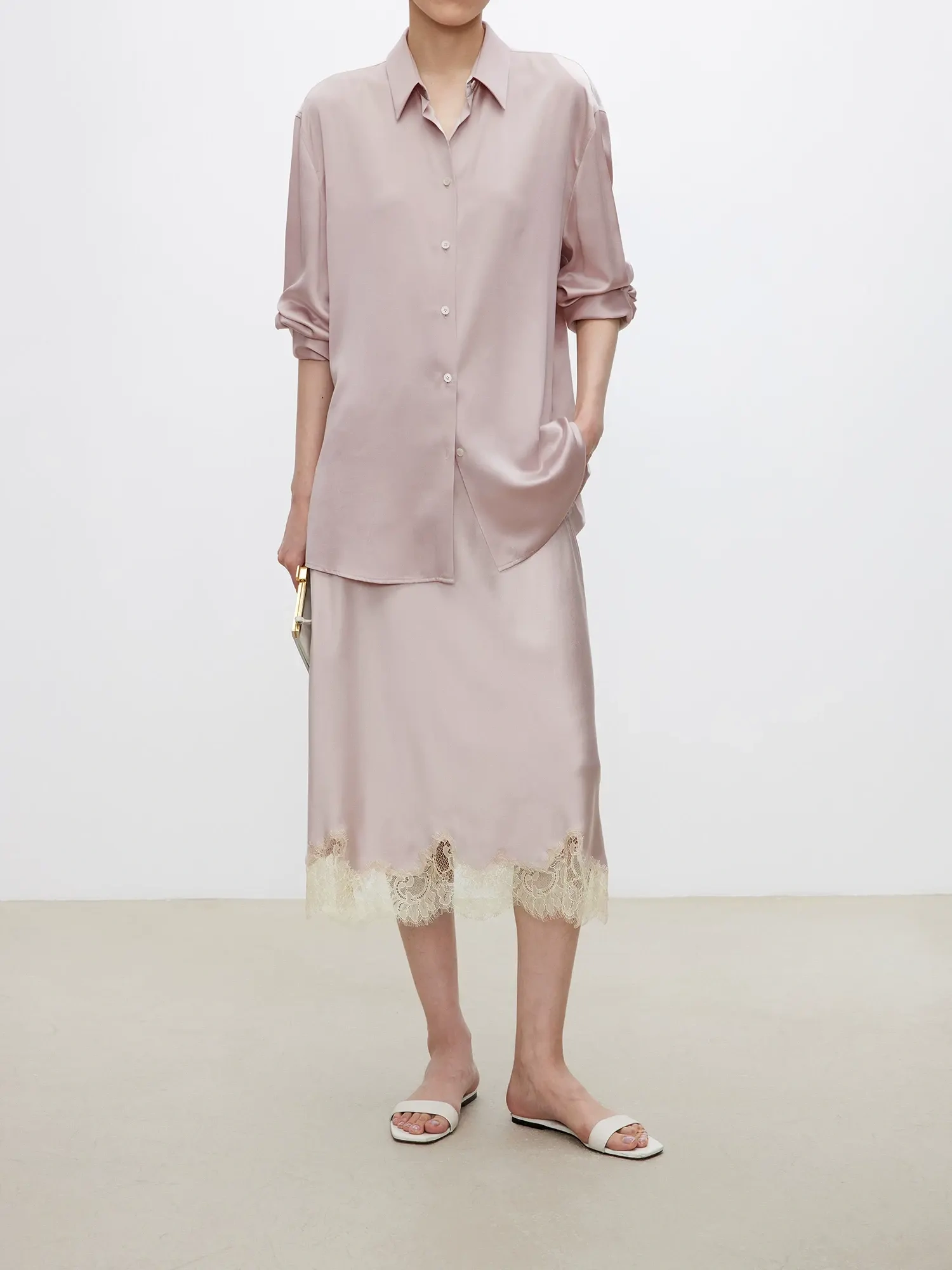Sand-Washed Silk Midi Skirt
