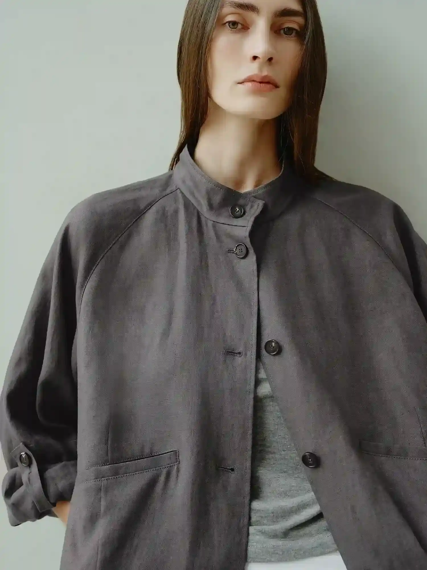 Women's Stand Collar Linen Jacket