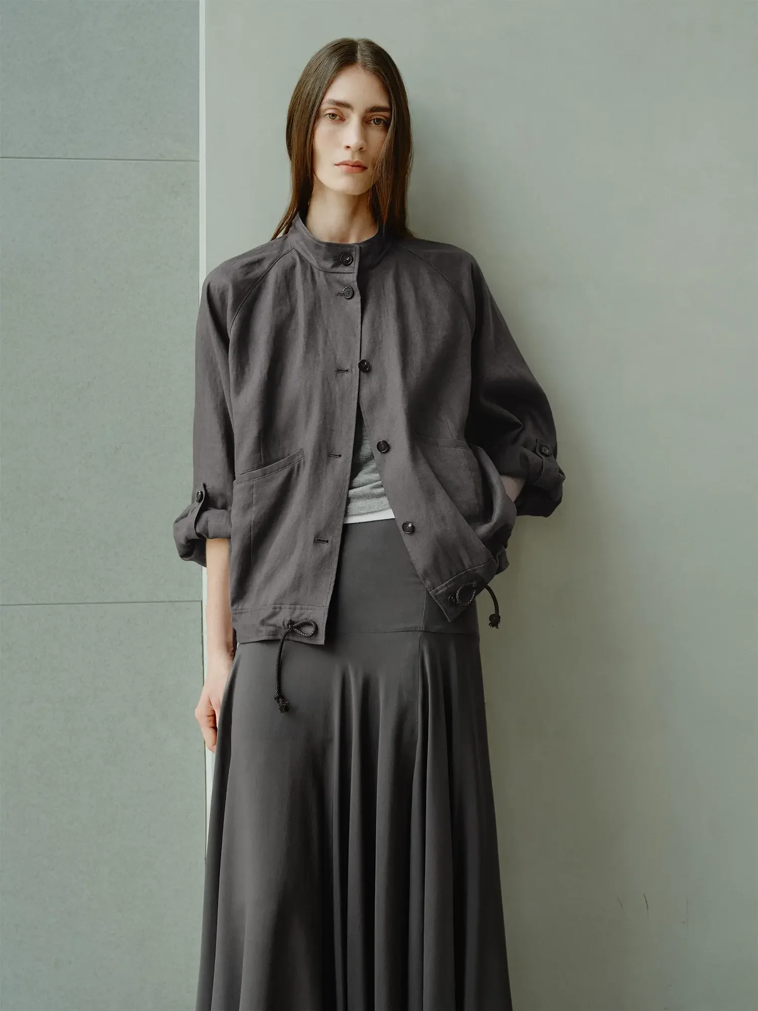 Women's Stand Collar Linen Jacket