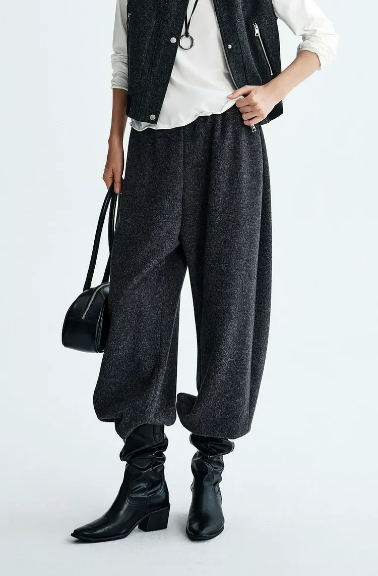 Women's High Waist 3D Curved Arc Wide Leg Casual Trousers