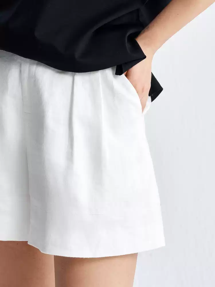 Women's High Waist Linen Wide Leg Shorts