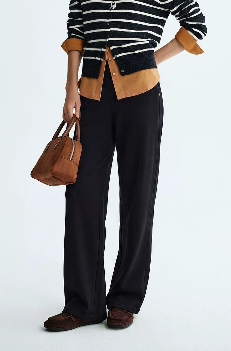 Women Invisible Zipper Letter Waist Wide Leg Trousers