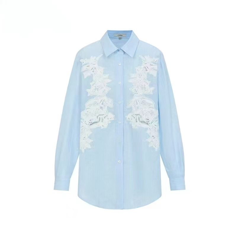 Women's 100% Linen Shirt With Lace Floral Splicing