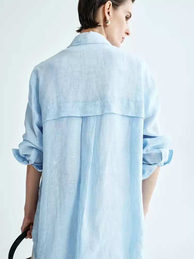 Women's 100% Linen Shirt With Lace Floral Splicing