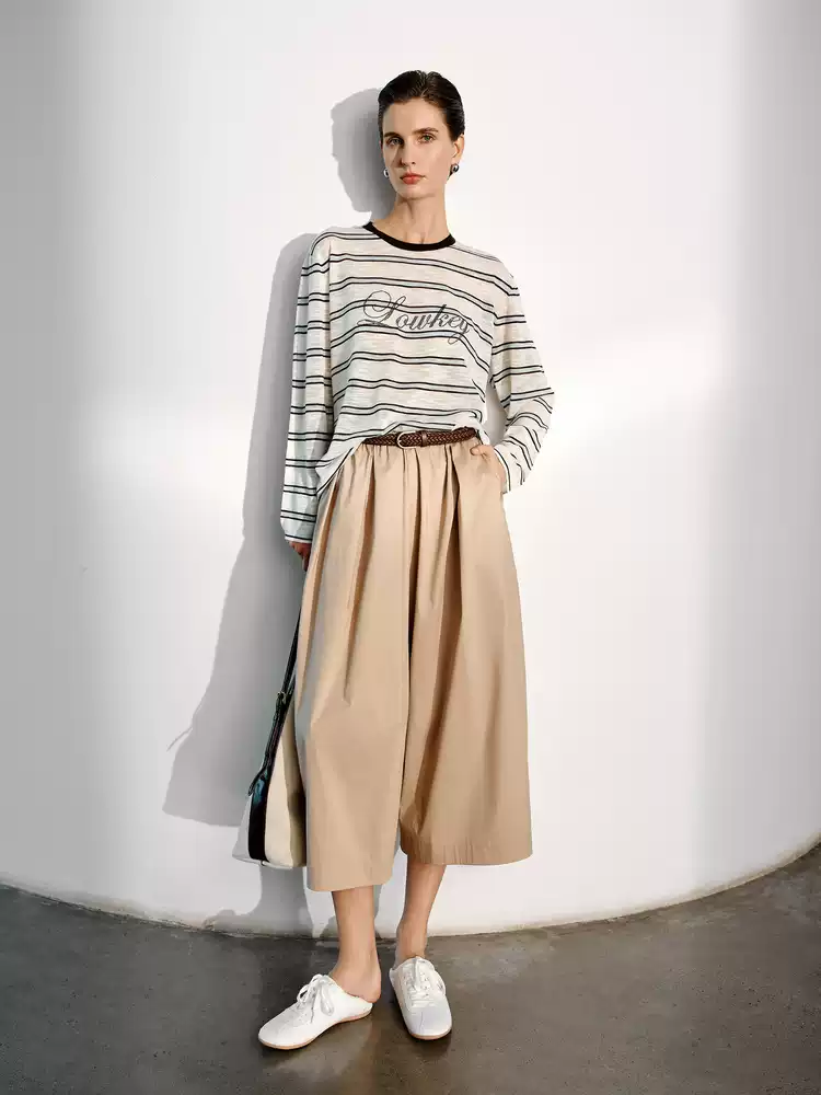 Women's Asymmetric Pleat Wide Leg Casual Trousers