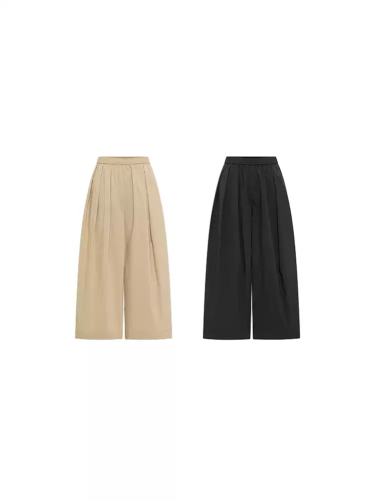 Women's Asymmetric Pleat Wide Leg Casual Trousers