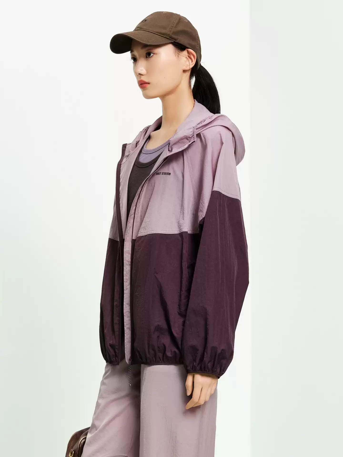 Women's Color Block Hooded Zip Up Casual Jacket