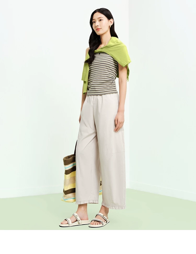 Women's Cotton blend Wide Leg Cropped Pants