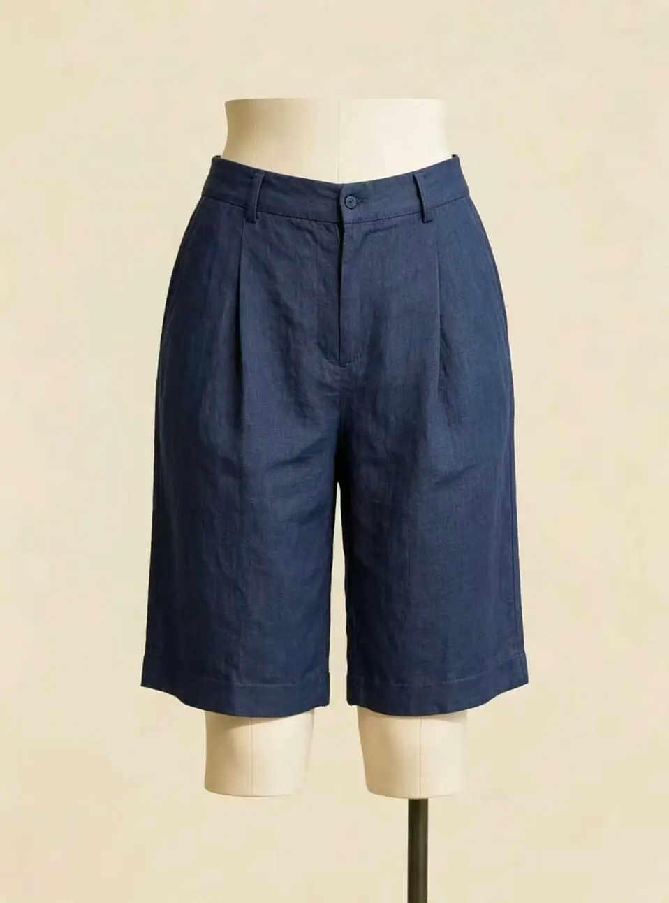 Women's Elastic Drawstring Ramie Roll Hem Casual Shorts