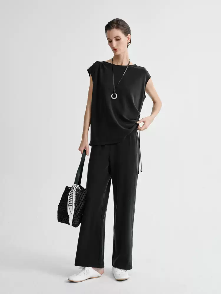 Women's Elastic Waist Straight Leg Casual Trousers