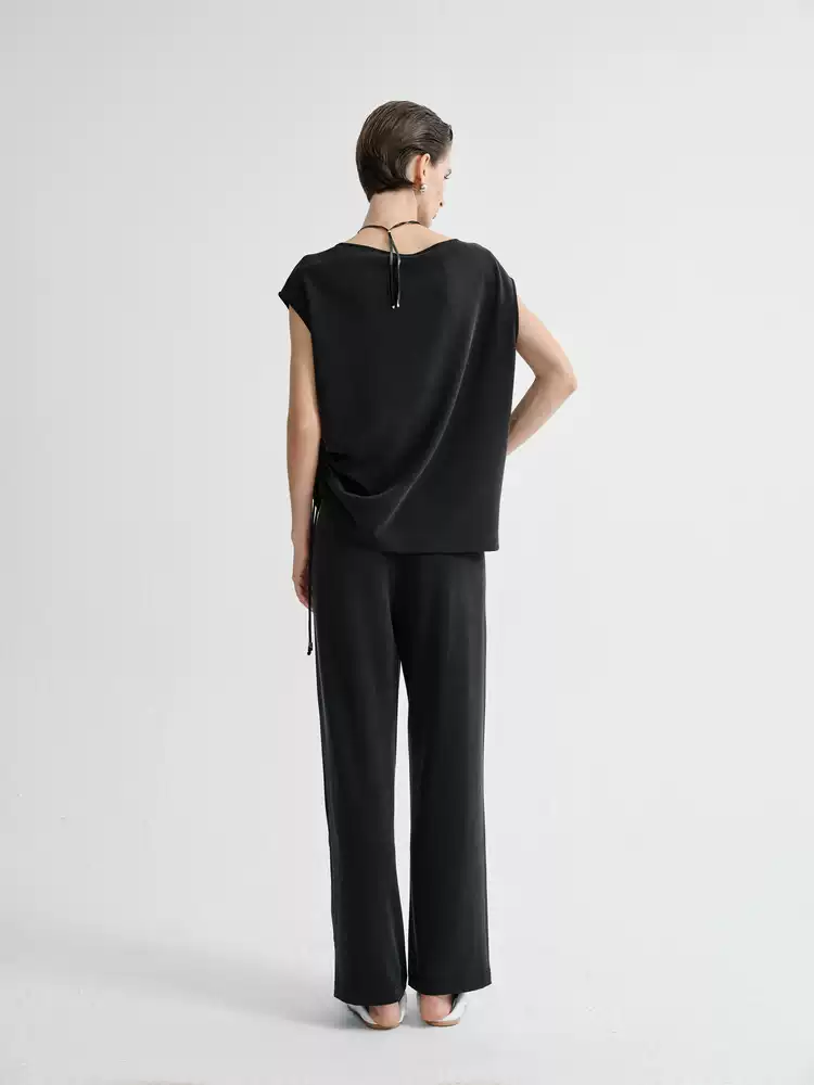 Women's Elastic Waist Straight Leg Casual Trousers