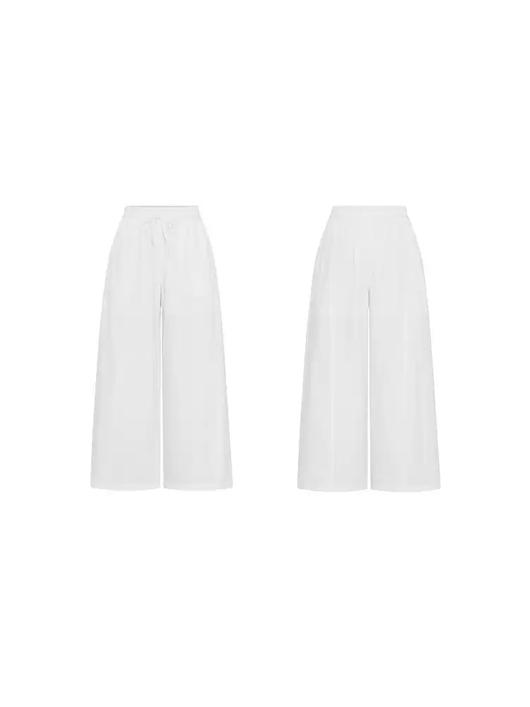 Women's Elastic Waist Wide Leg Casual Trousers