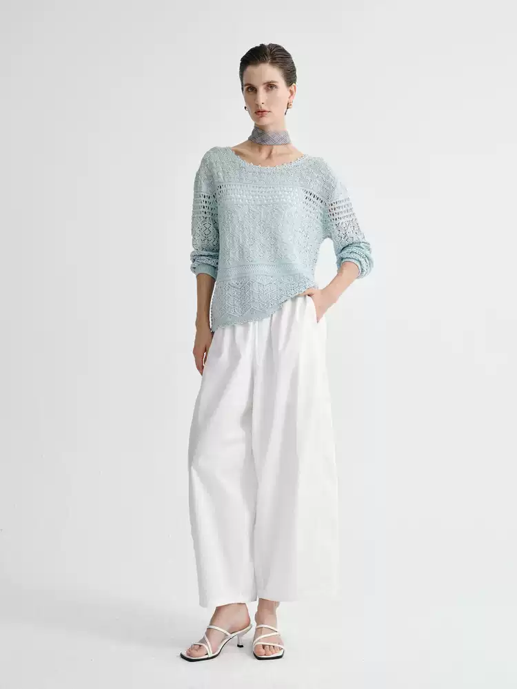 Women's Elastic Waist Wide Leg Casual Trousers