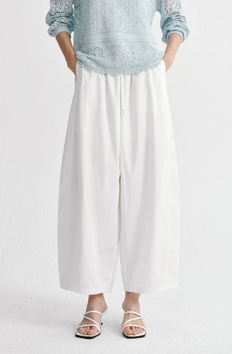 Women's Elastic Waist Wide Leg Casual Trousers