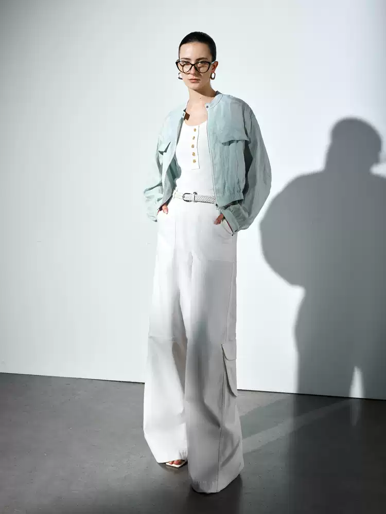 Women's High Waist Cargo Wide Leg Trousers