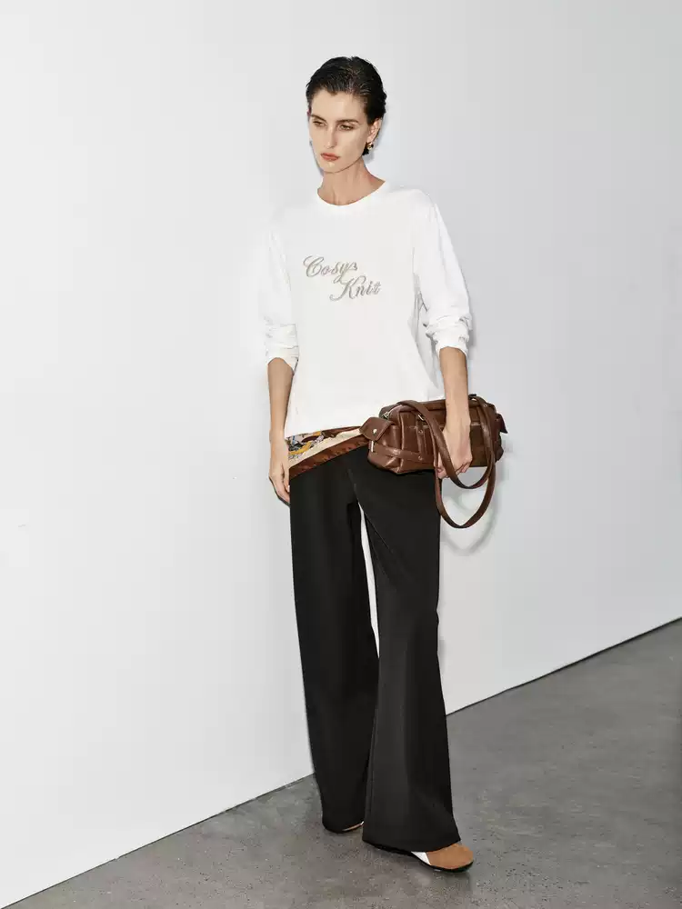 Women's High Waist Curved Wide Leg Casual Trousers