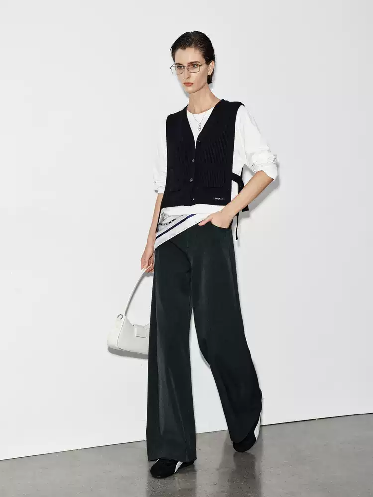 Women's High Waist Curved Wide Leg Casual Trousers