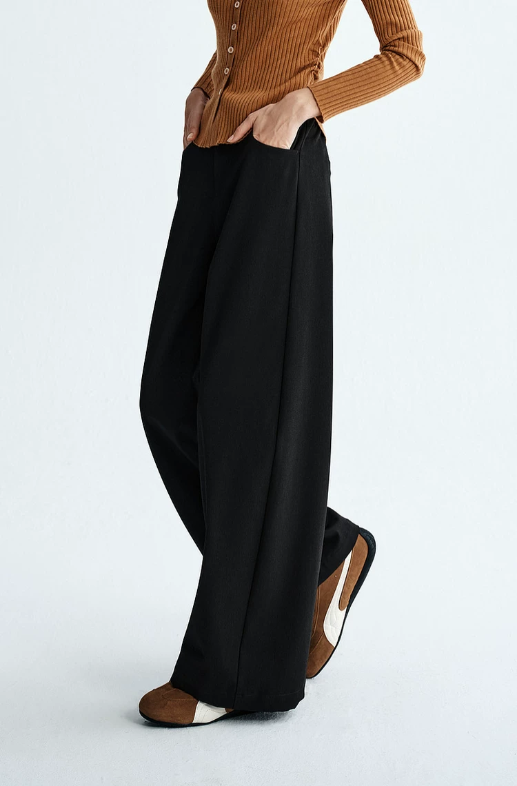 Women's High Waist Curved Wide Leg Casual Trousers