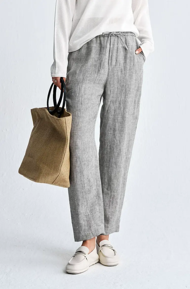 Women's High Waist Linen Tapered Casual Trousers