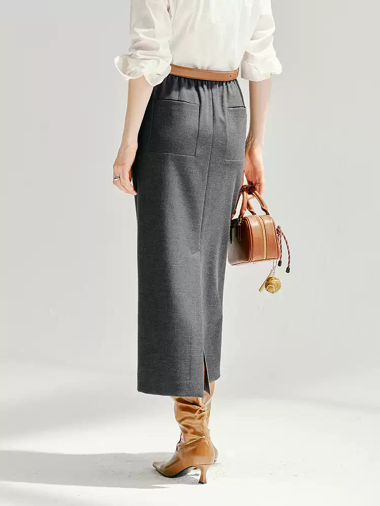 Women's High Waist Midi Straight Skirt With Back Slit