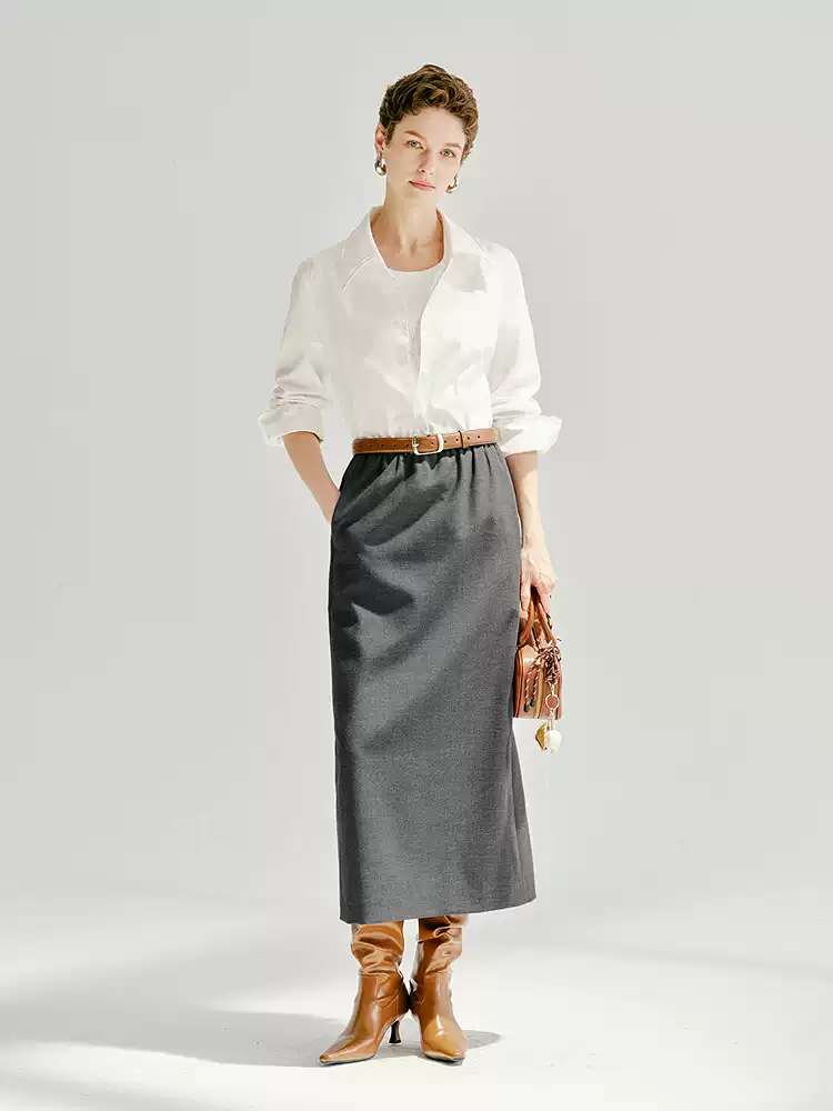 Women's High Waist Midi Straight Skirt With Back Slit