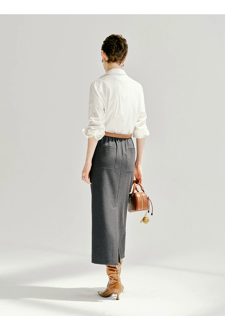 Women's High Waist Midi Straight Skirt With Back Slit