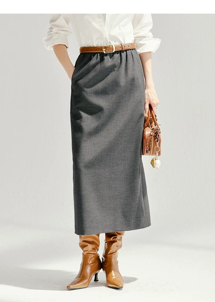 Women's High Waist Midi Straight Skirt With Back Slit