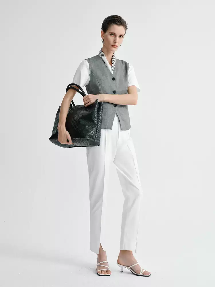 Women's High Waist Split Hem Tapered Casual Trousers