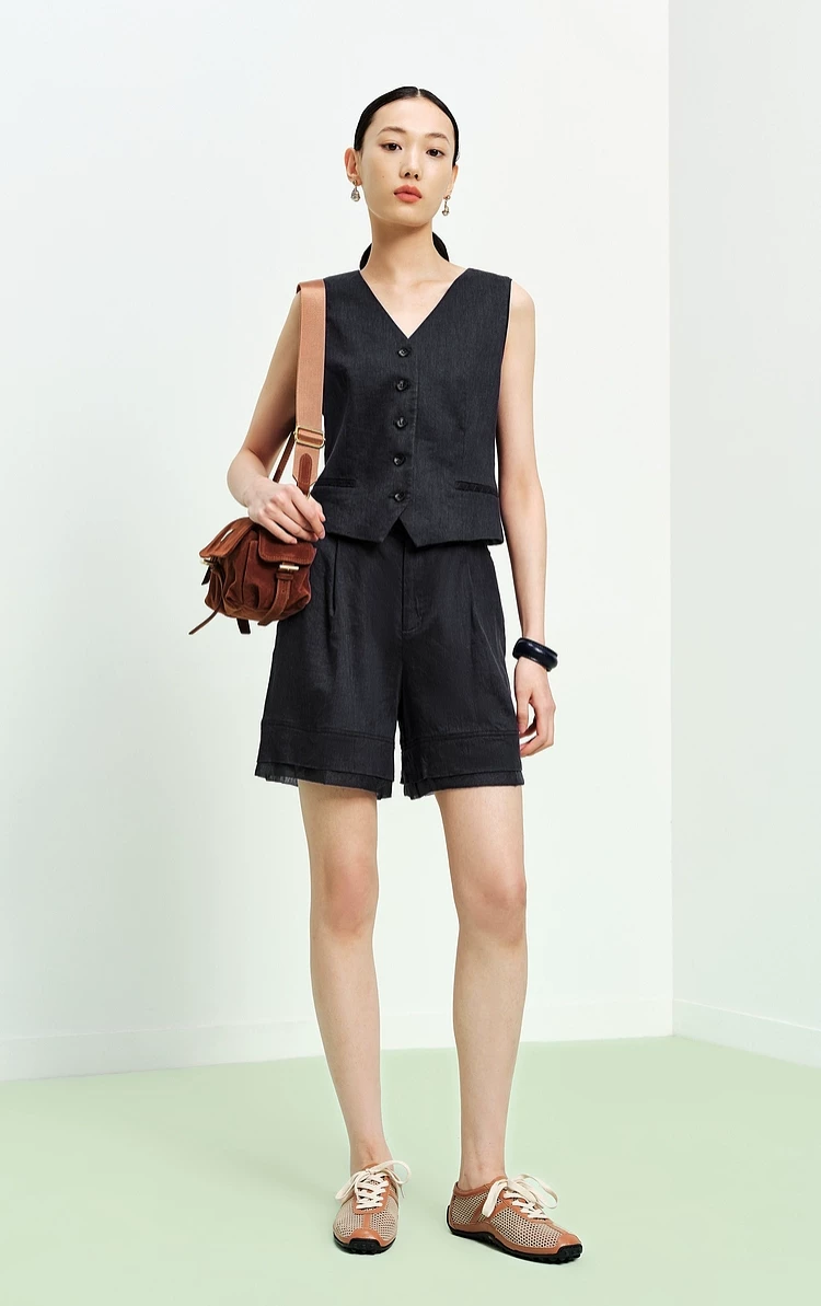 Women's High waisted Linen blend A line Shorts