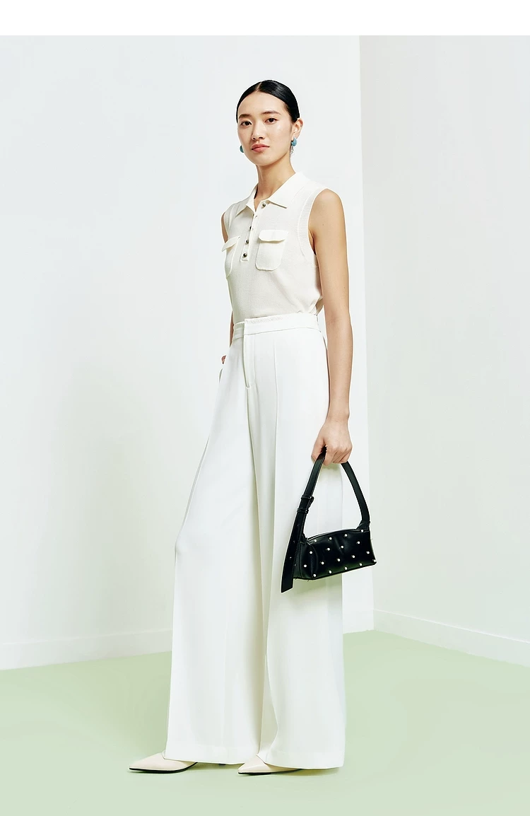 Women's Lace Spliced High Waist Wide Leg Trousers