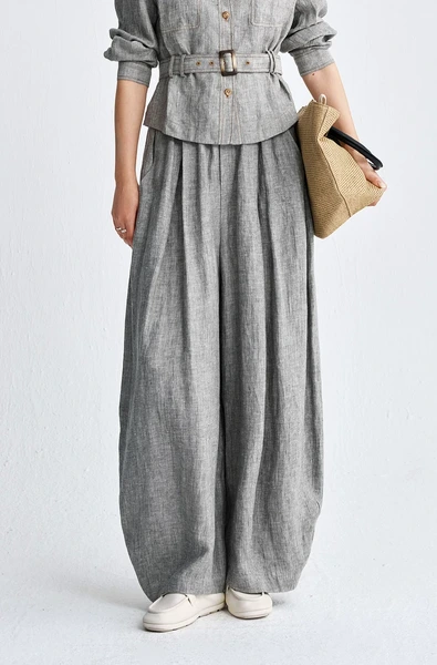 Women's Linen Elastic Waist Balloon Casual Trousers