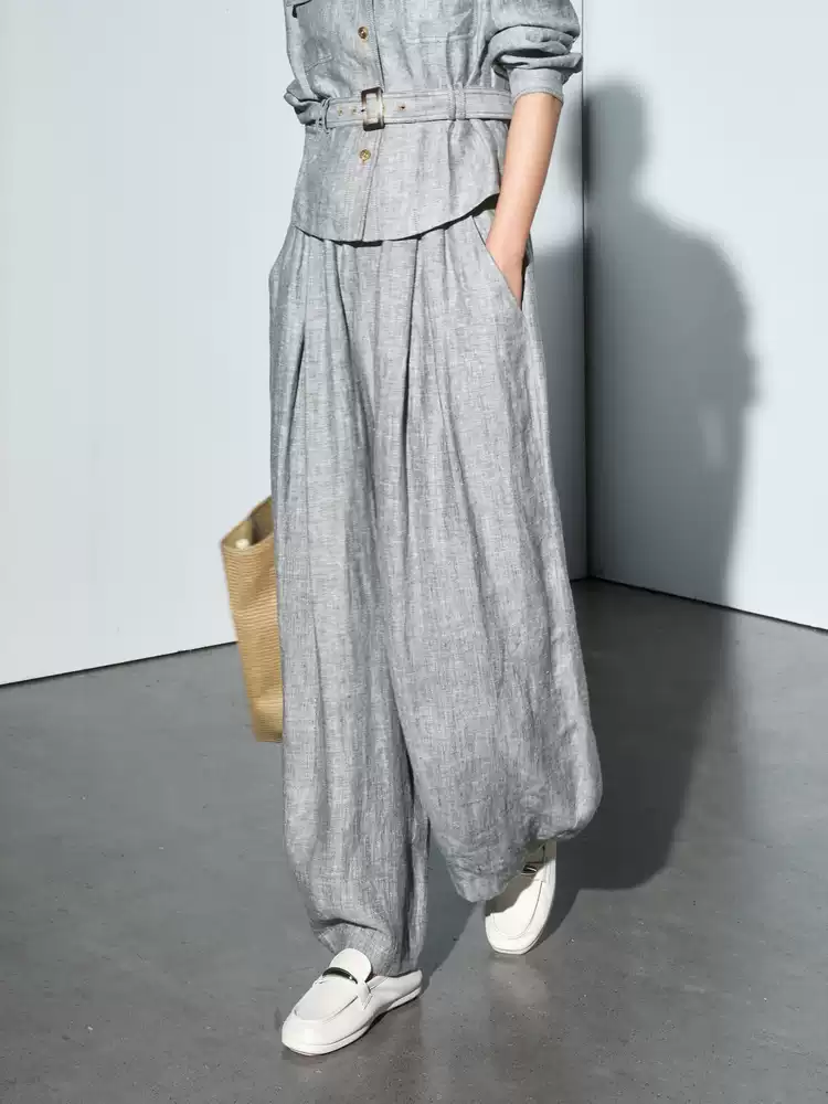 Women's Linen Elastic Waist Balloon Casual Trousers