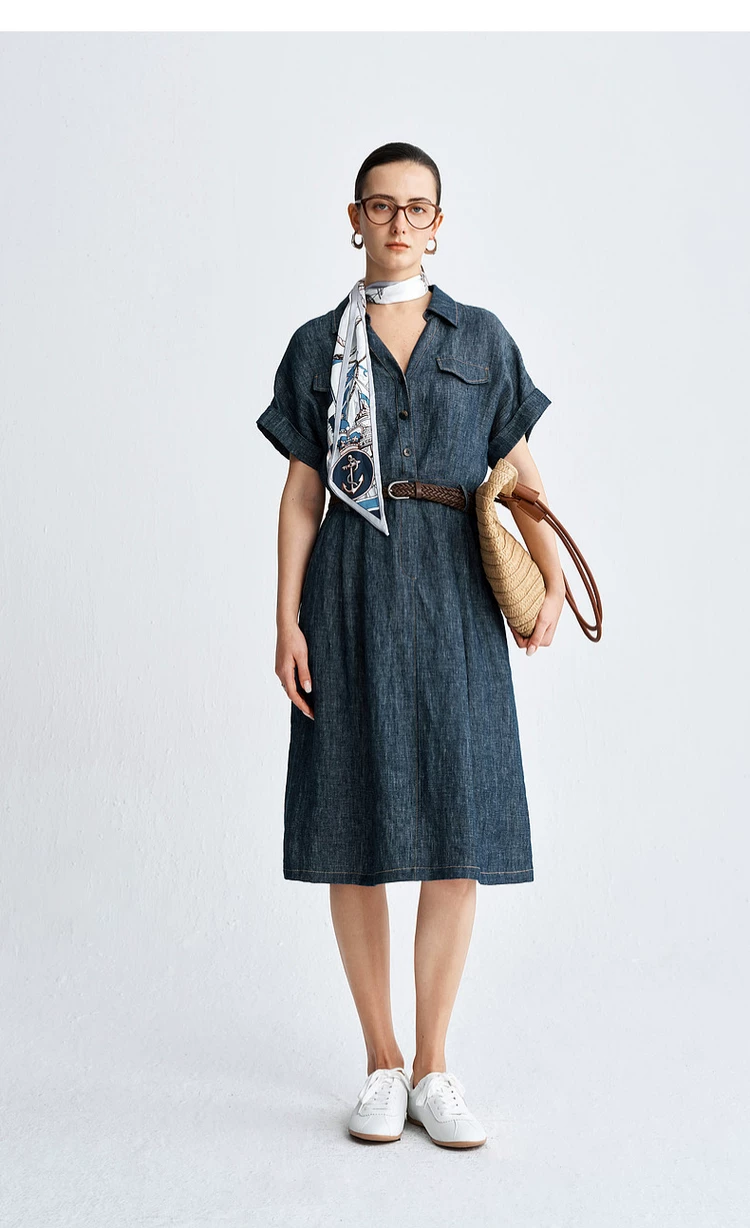 Women's Linen Shirt Midi Dress