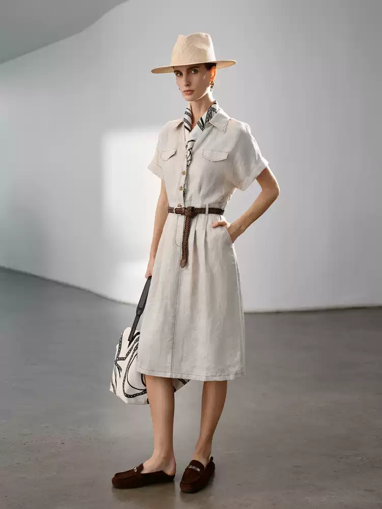 Women's Linen Shirt Midi Dress