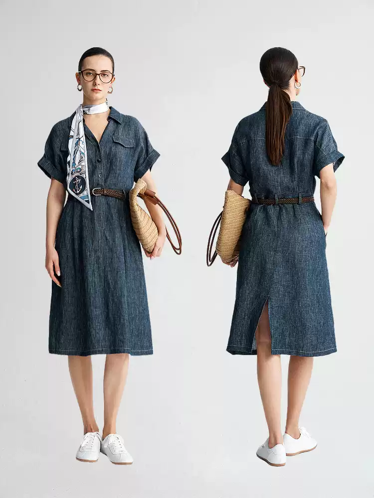 Women's Linen Shirt Midi Dress