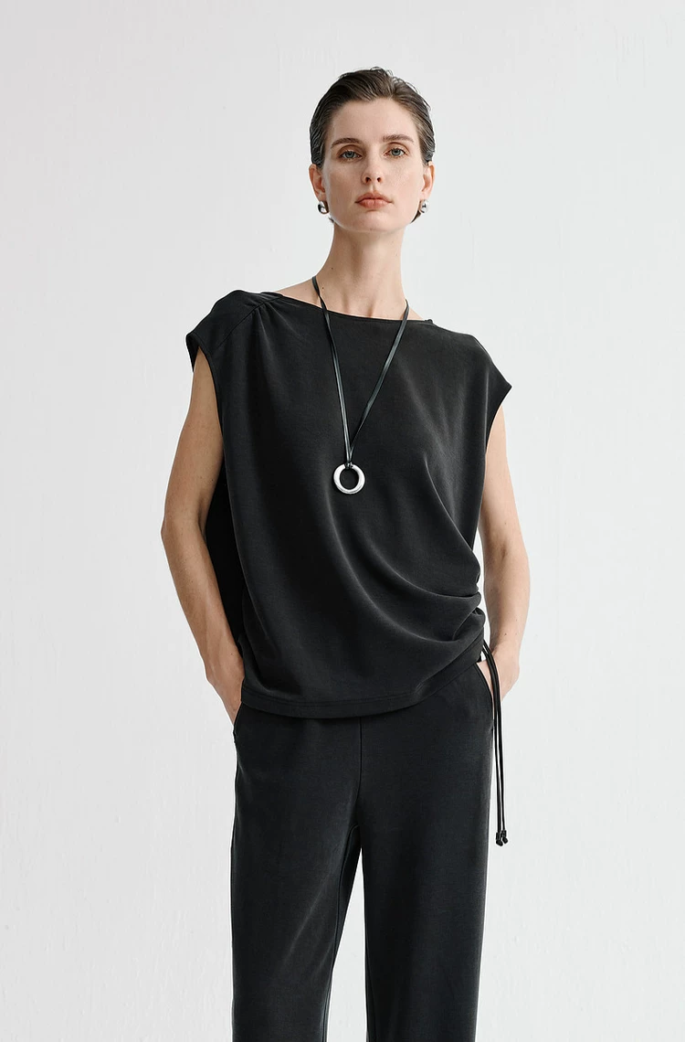Women's One Side Drawstring Drop Shoulder Sleeveless Top