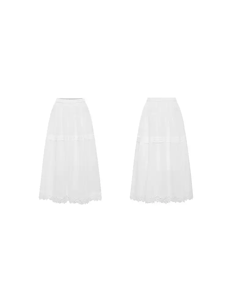 Women's Ramie Lace trimmed Midi Skirt