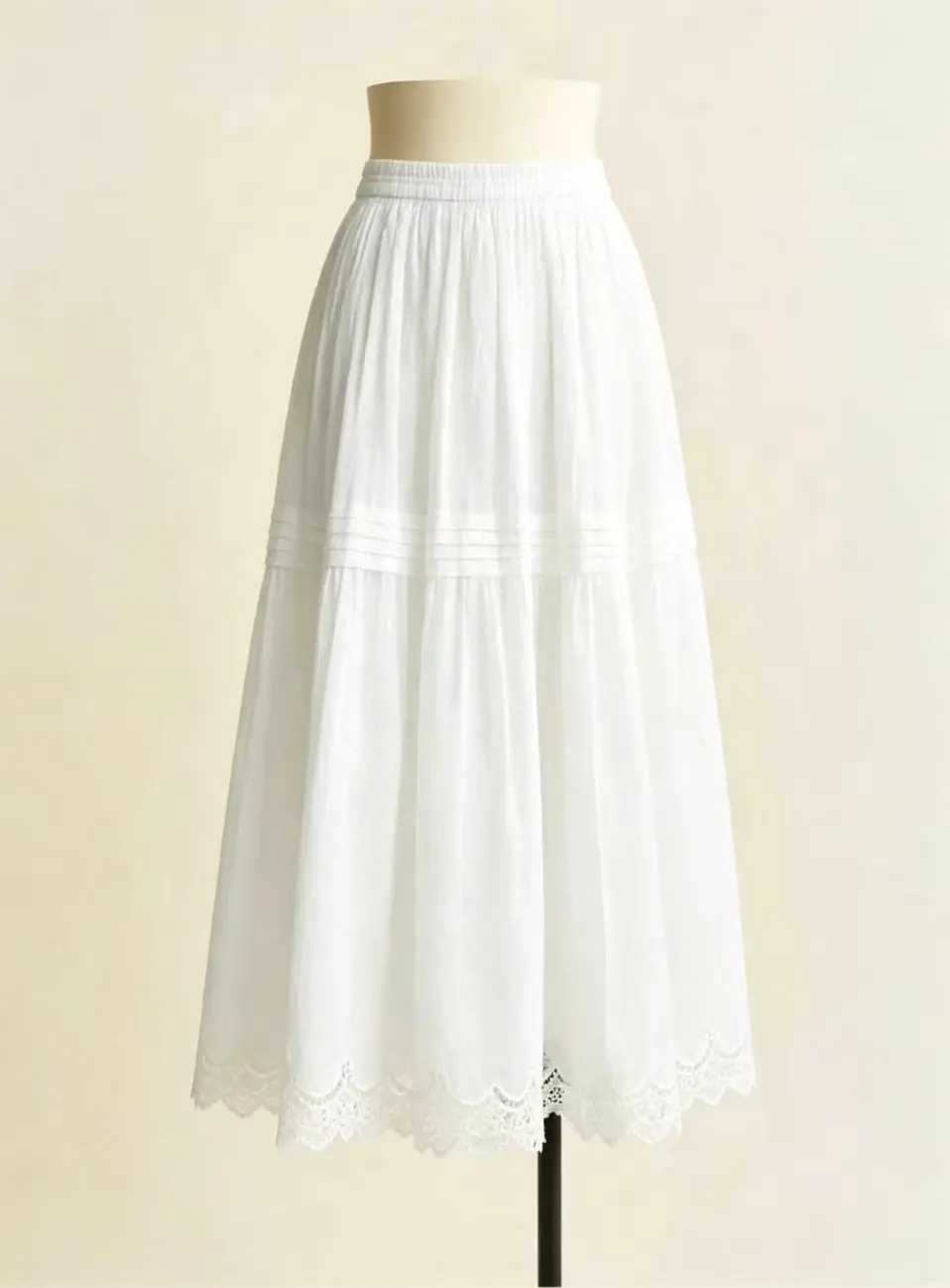Women's Ramie Lace trimmed Midi Skirt