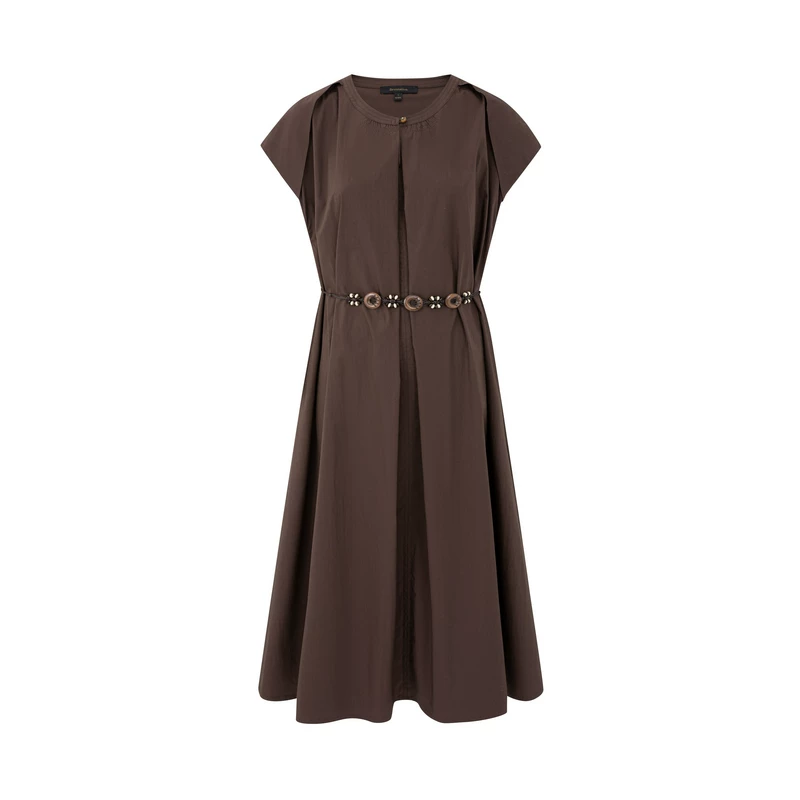 Women's Round Neck Cap Sleeve A Line Midi Dress