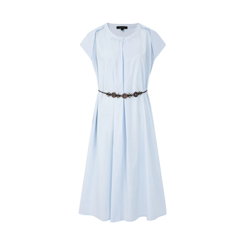 Women's Round Neck Cap Sleeve A Line Midi Dress