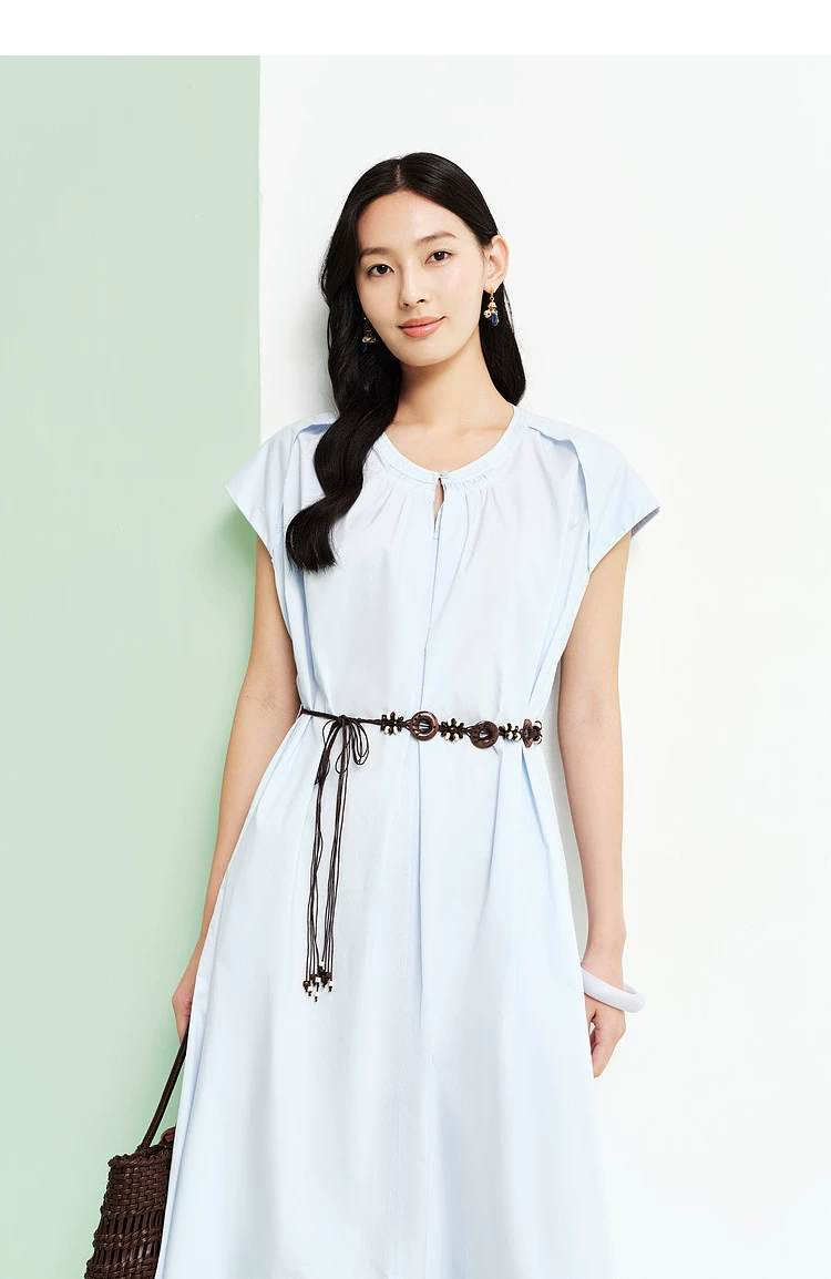 Women's Round Neck Cap Sleeve A Line Midi Dress