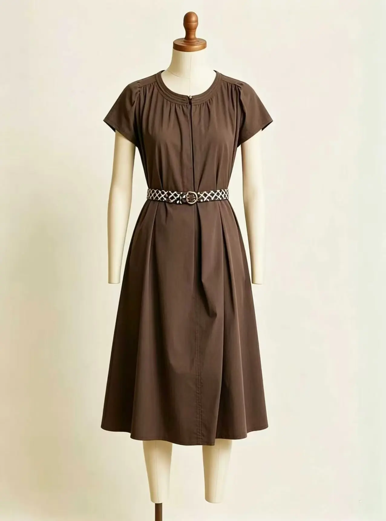Women's Round Neck Cap Sleeve A Line Midi Dress