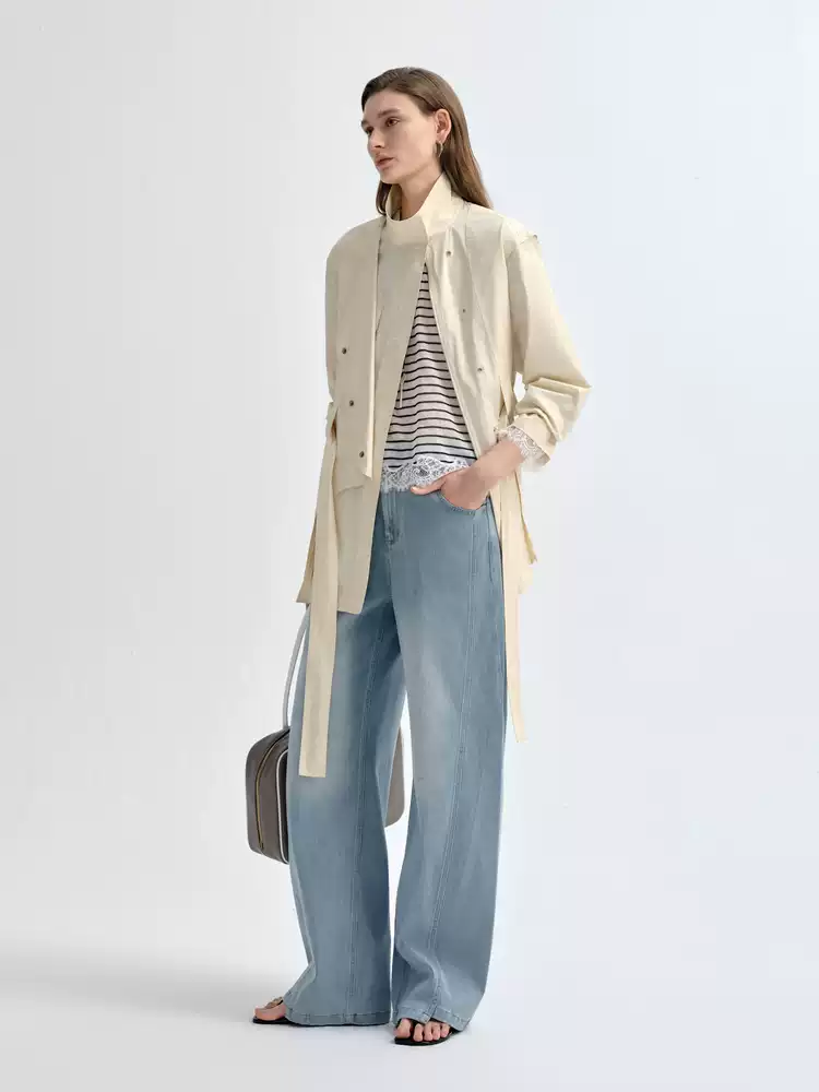 Women's Stand Collar Belted Short Trench Coat