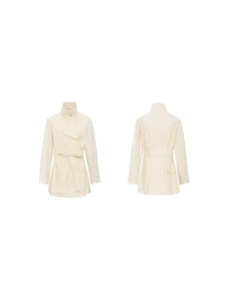 Women's Stand Collar Belted Short Trench Coat