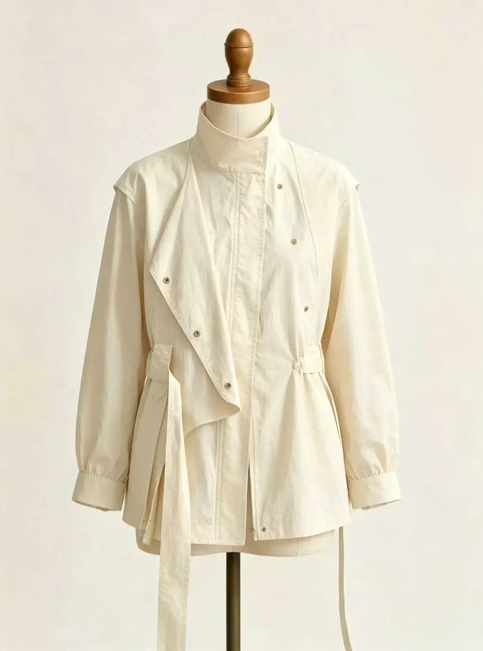 Women's Stand Collar Belted Short Trench Coat