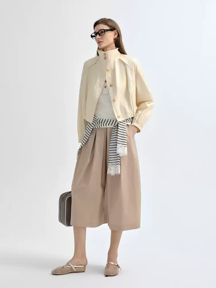 Women's Stand Collar Single Breasted Cropped Jacket