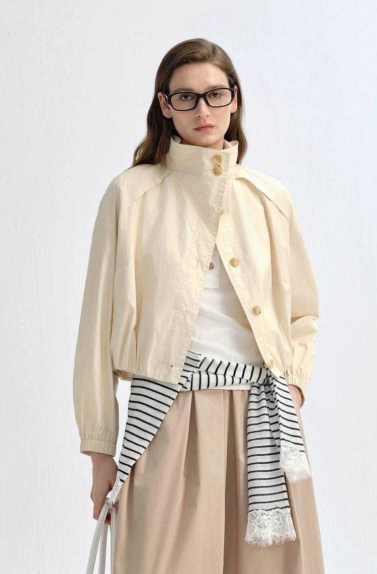 Women's Stand Collar Single Breasted Cropped Jacket